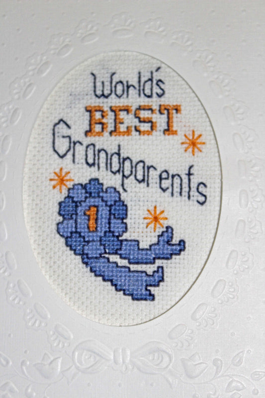 Cross stitch 'World's Best Grandparents' Card FINISHED