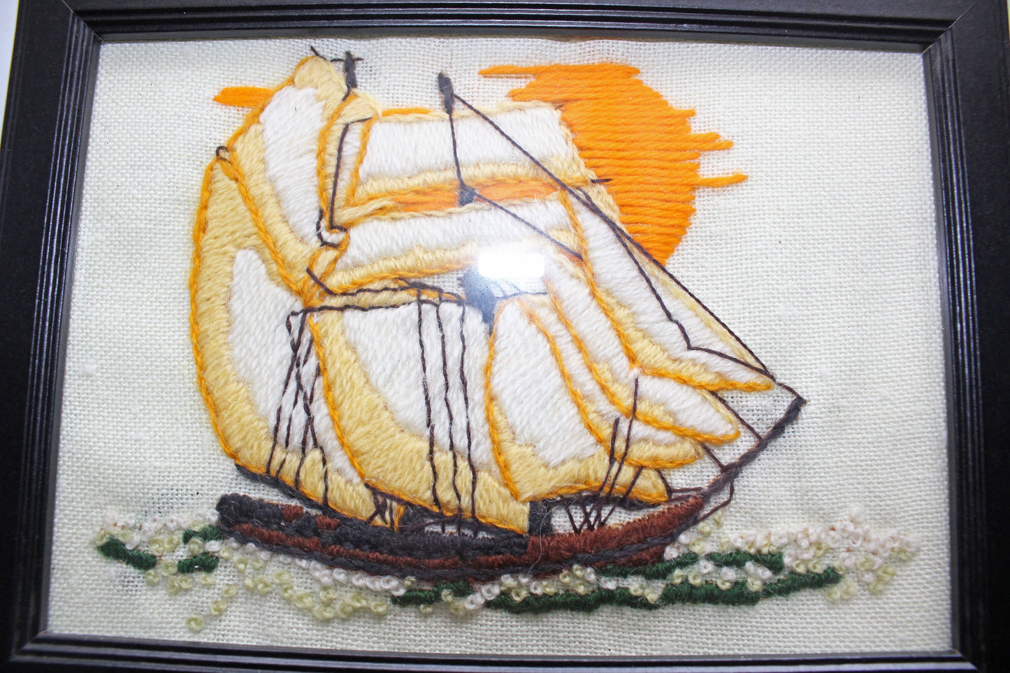 Nautical Ship Embroidery in Ready-to-Display Frame