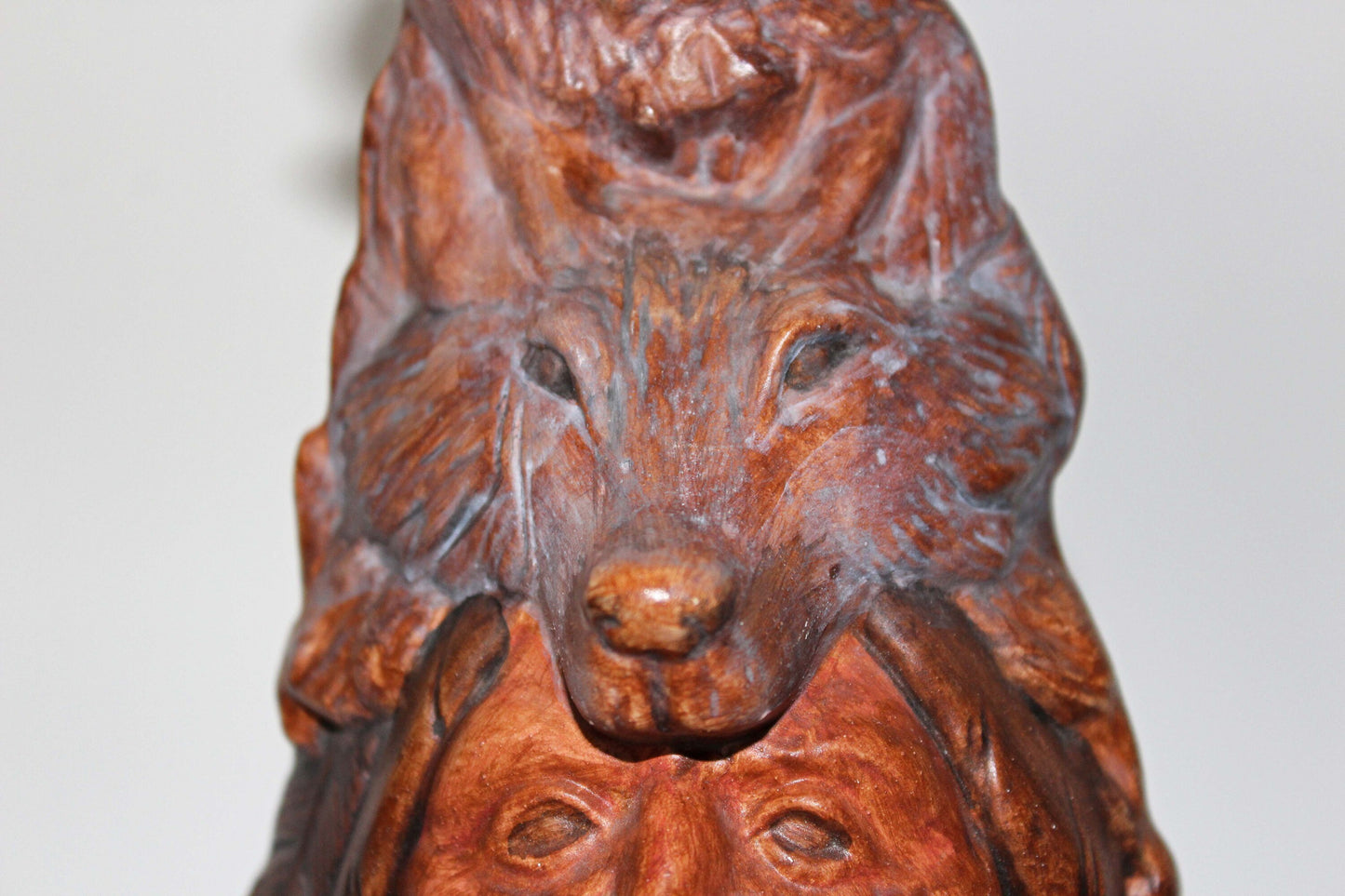 Ceramic Indian & Wolf Carving