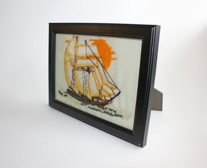 Nautical Ship Embroidery in Ready-to-Display Frame