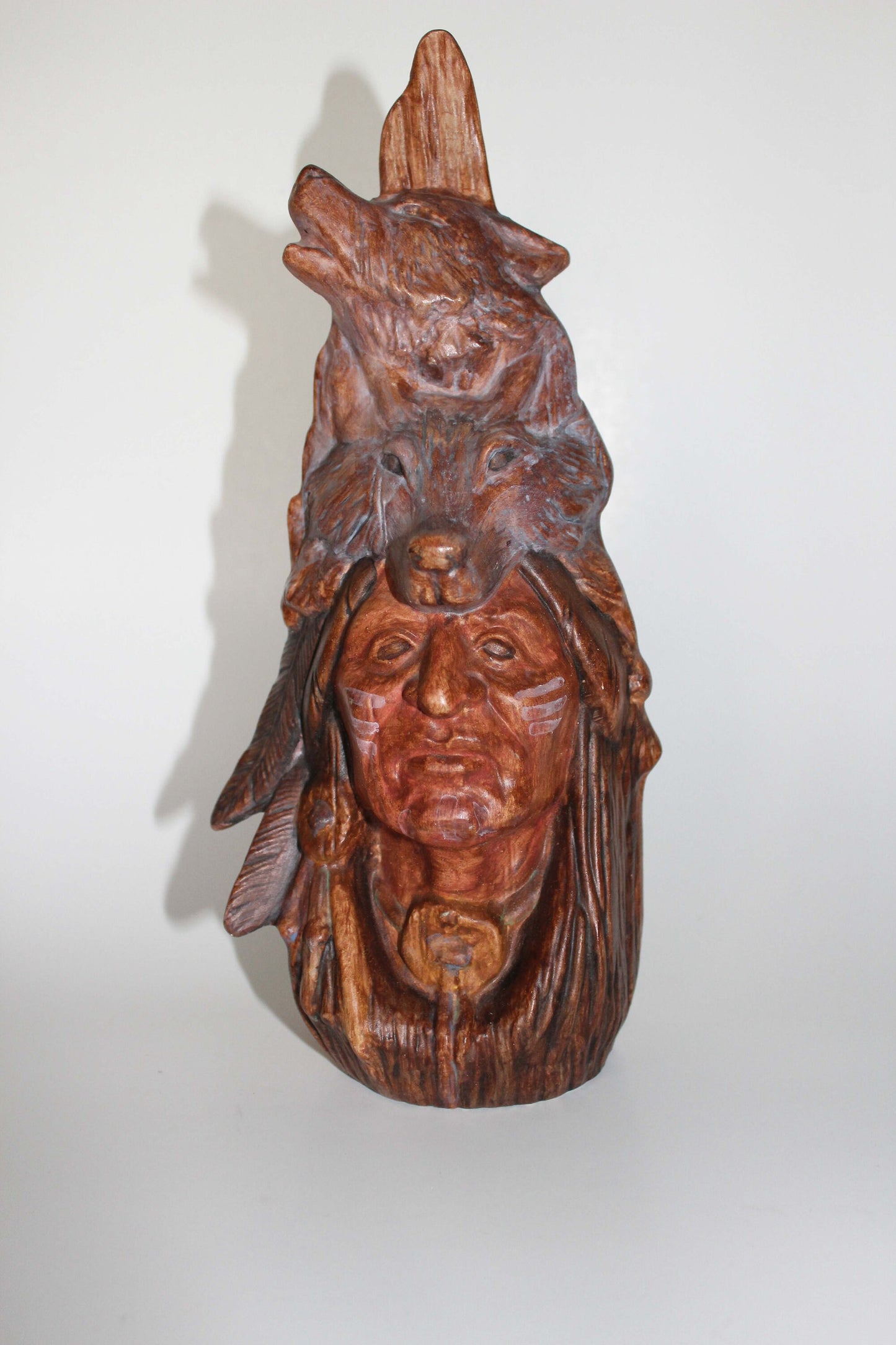 Ceramic Indian & Wolf Carving
