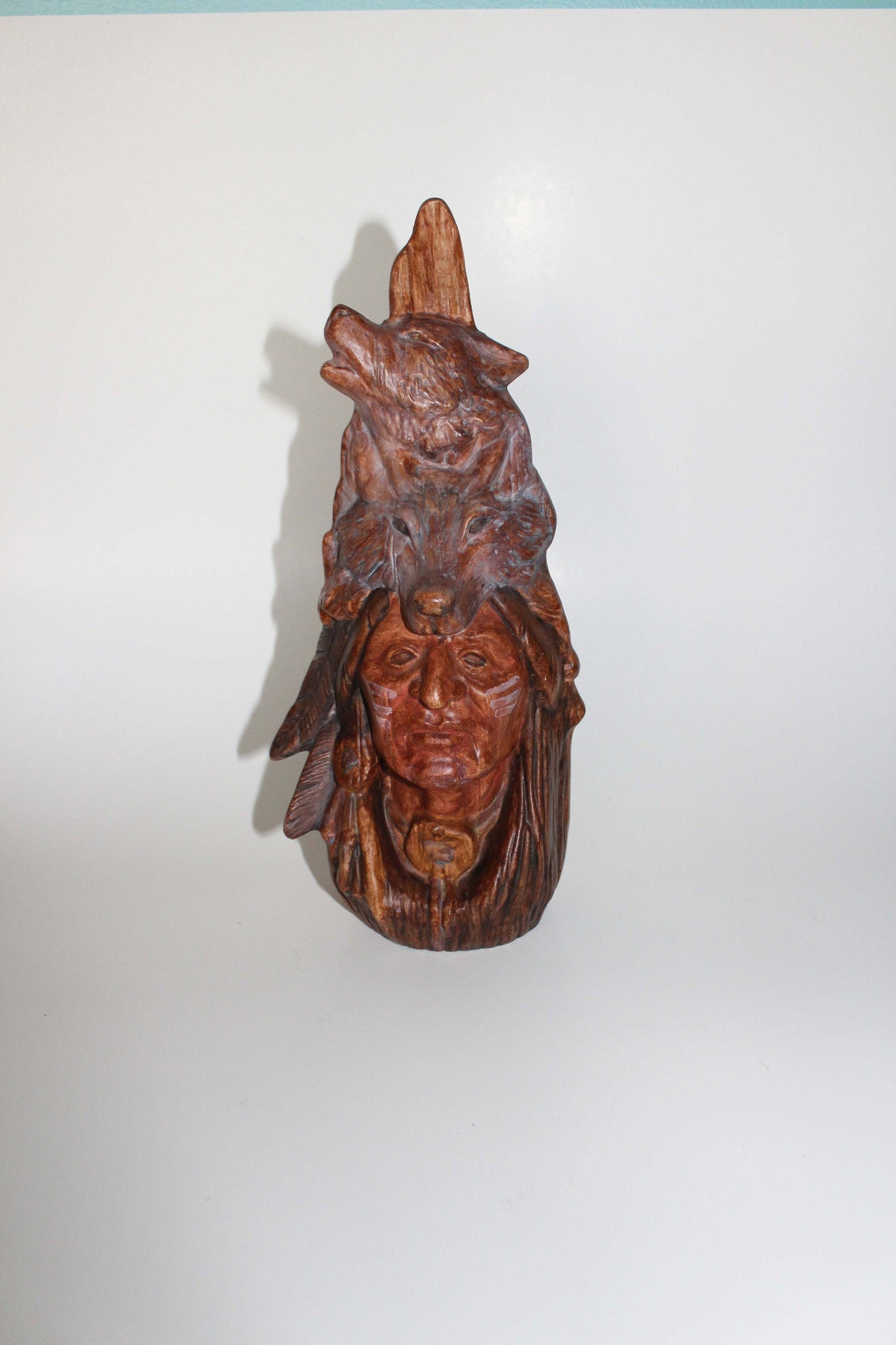 Ceramic Indian & Wolf Carving