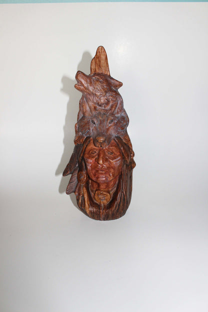Ceramic Indian & Wolf Carving