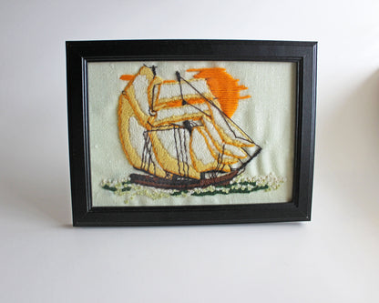 Nautical Ship Embroidery in Ready-to-Display Frame