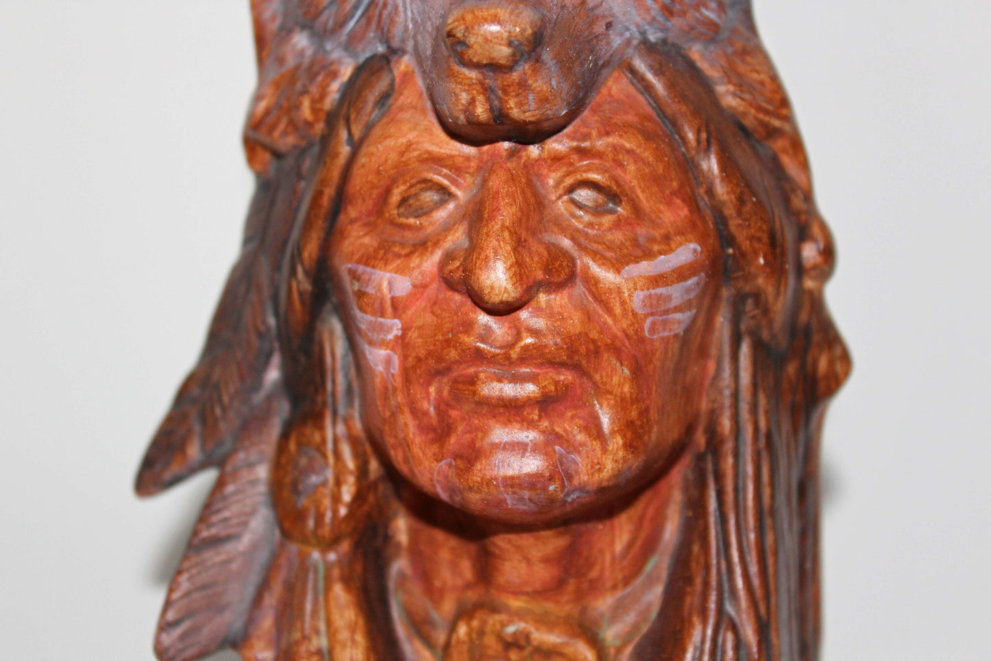 Ceramic Indian & Wolf Carving