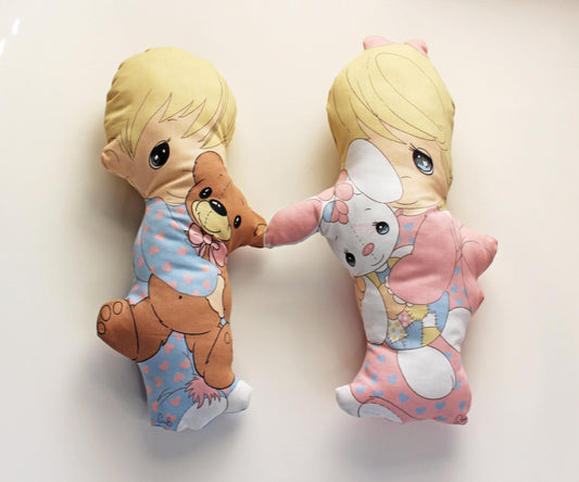 Vintage-Inspired Doll Pillows Set of 2 – Boy & Girl Pillows, Nursery Decor, Plush Accent