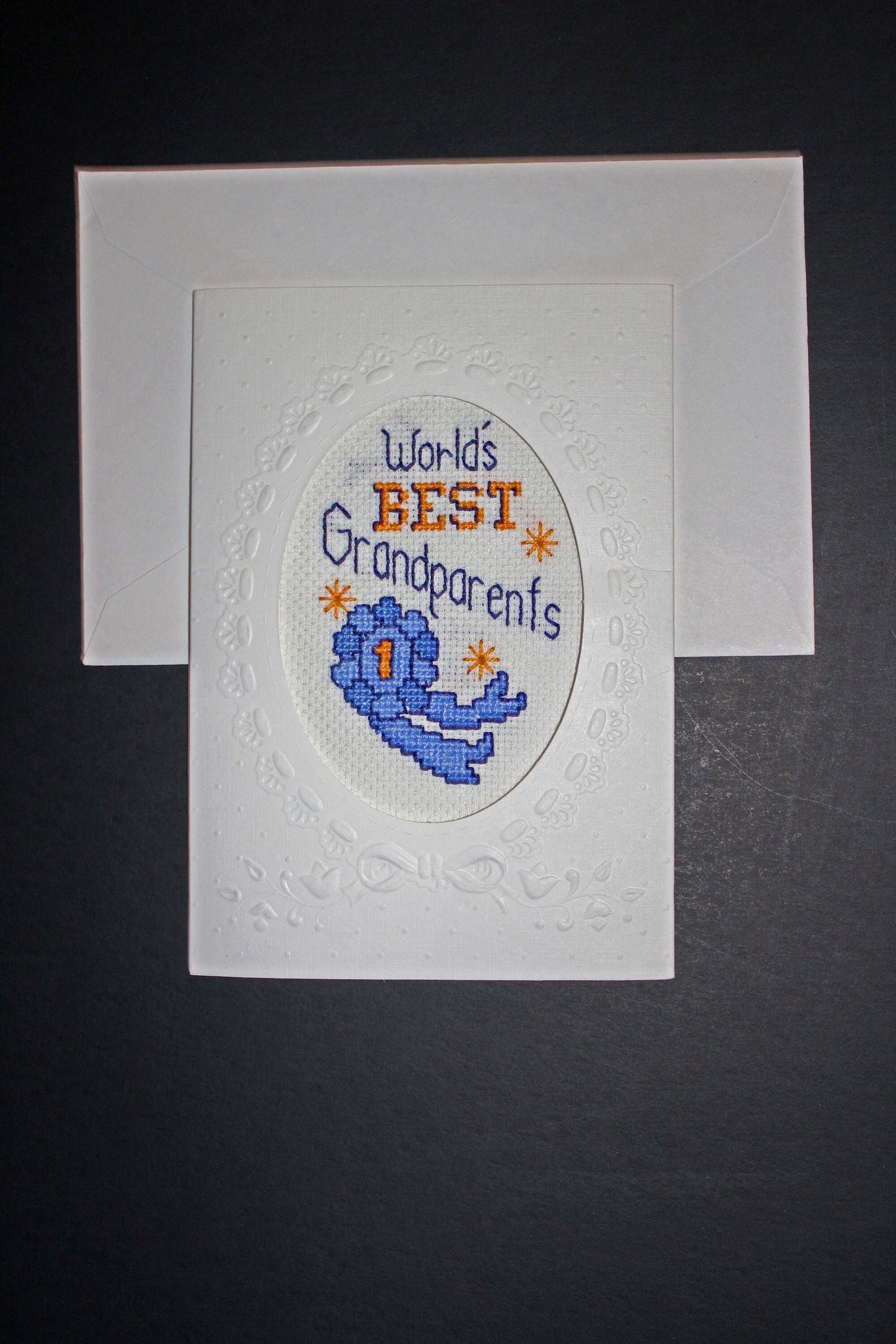 Cross stitch 'World's Best Grandparents' Card FINISHED