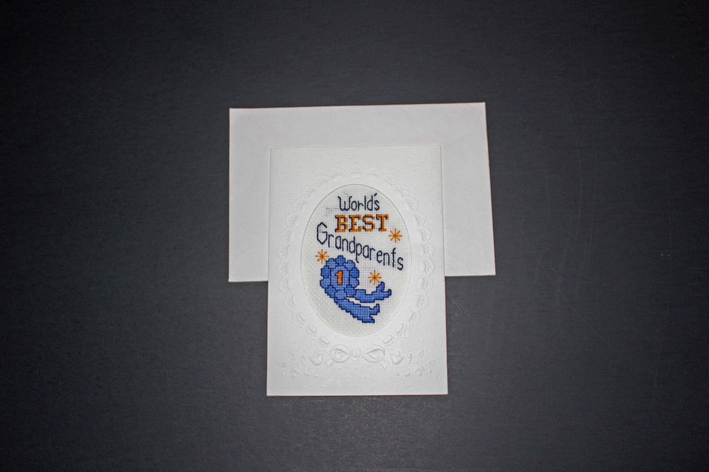 Cross stitch 'World's Best Grandparents' Card FINISHED