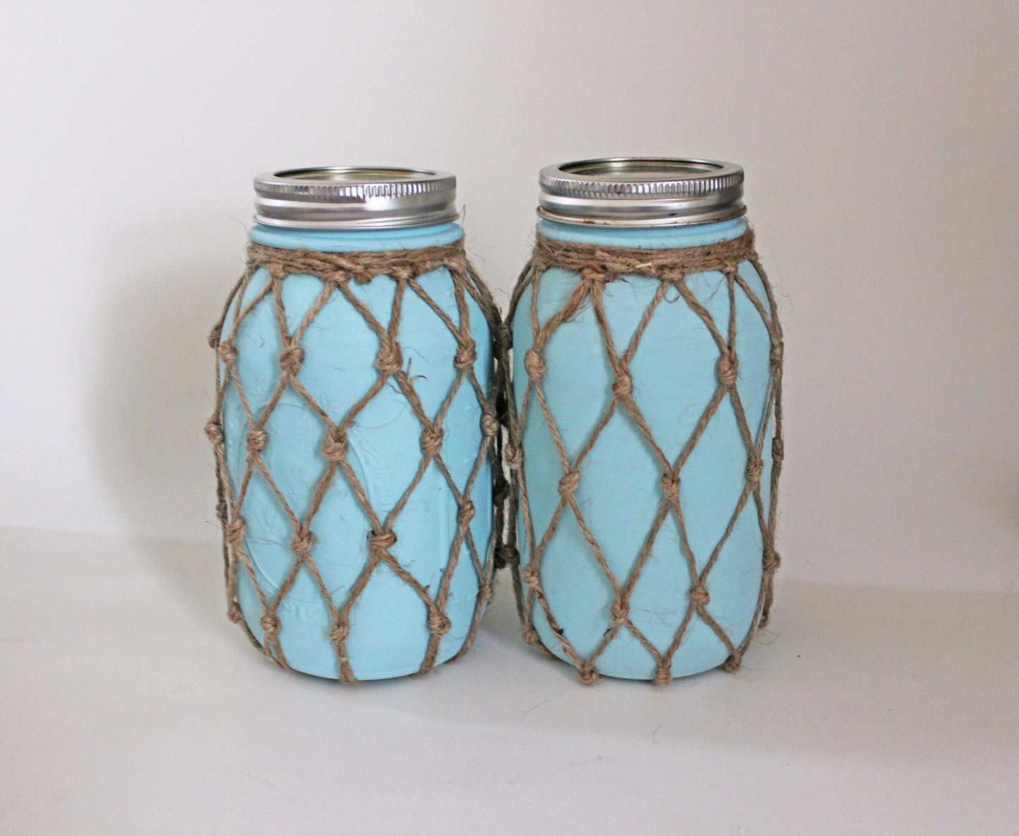 Blue Fishnet Mason Jar