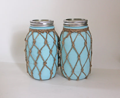 Blue Fishnet Mason Jar