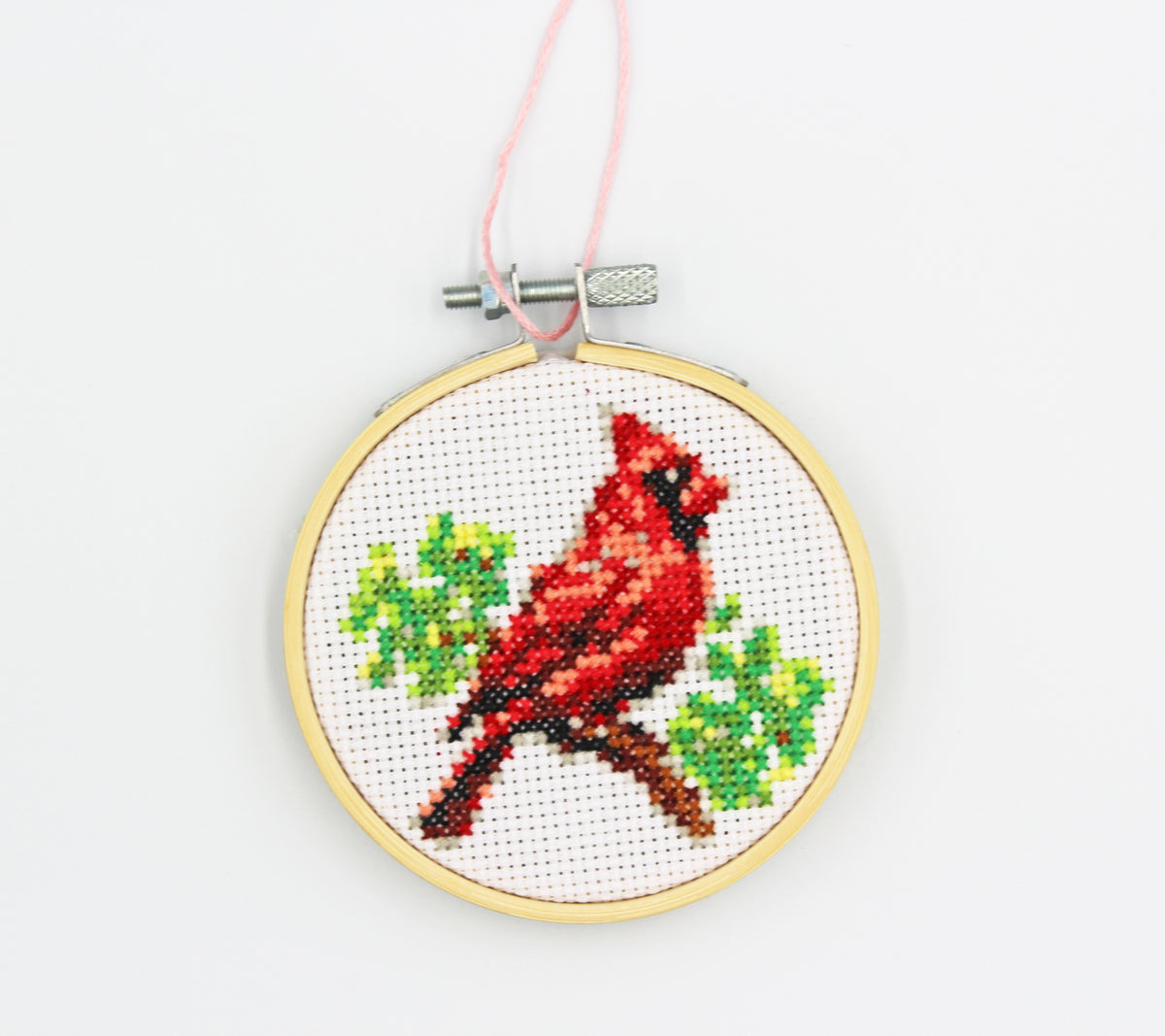 Cross Stitch Cardinal Bird Hanging Ornament – Finished & Framed