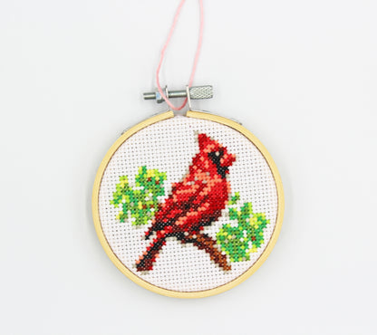 Cross Stitch Cardinal Bird Hanging Ornament – Finished & Framed