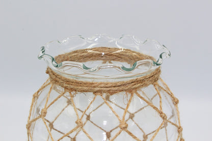 Vintage Fluted Ivy Glass Bowl with Fishnet Detail