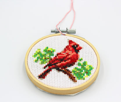Cross Stitch Cardinal Bird Hanging Ornament – Finished & Framed