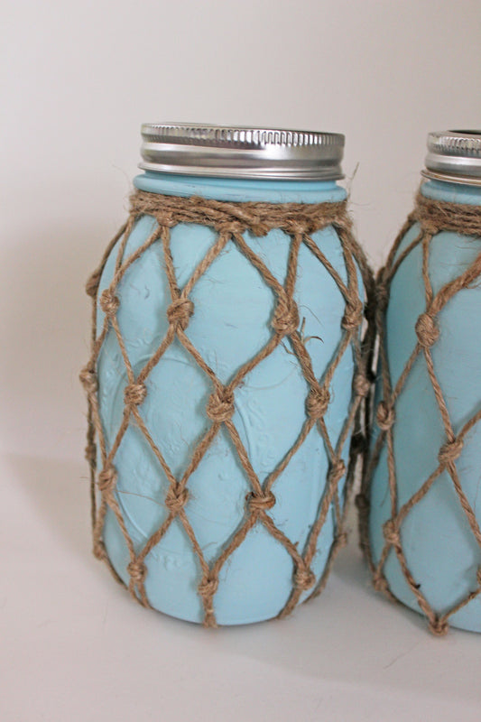 Blue Fishnet Mason Jar