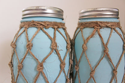 Blue Fishnet Mason Jar