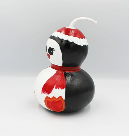 Hand Painted Penguin Gourd Decor – Cute Winter Decoration – One of a Kind Handmade Decor – Unique Artisan Gift