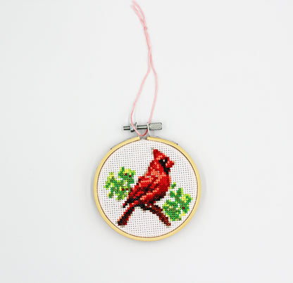 Cross Stitch Cardinal Bird Hanging Ornament – Finished & Framed