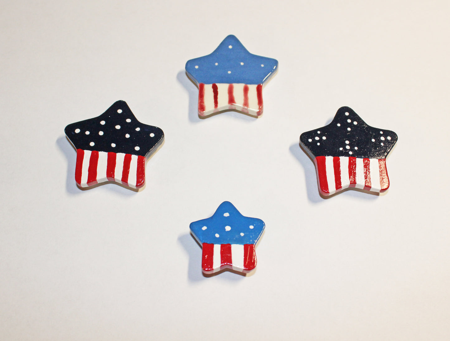 Handmade Patriotic Star Magnet Set – Red White Blue Ceramic Magnets – Independence Day Decor – Farmhouse Americana