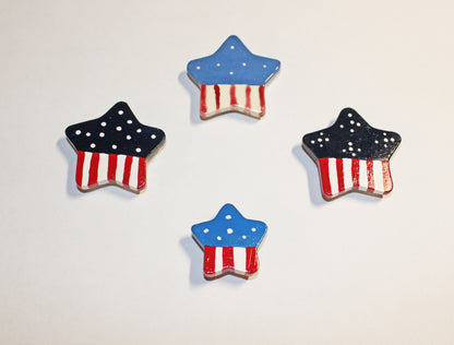 Handmade Patriotic Star Magnet Set – Red White Blue Ceramic Magnets – Independence Day Decor – Farmhouse Americana