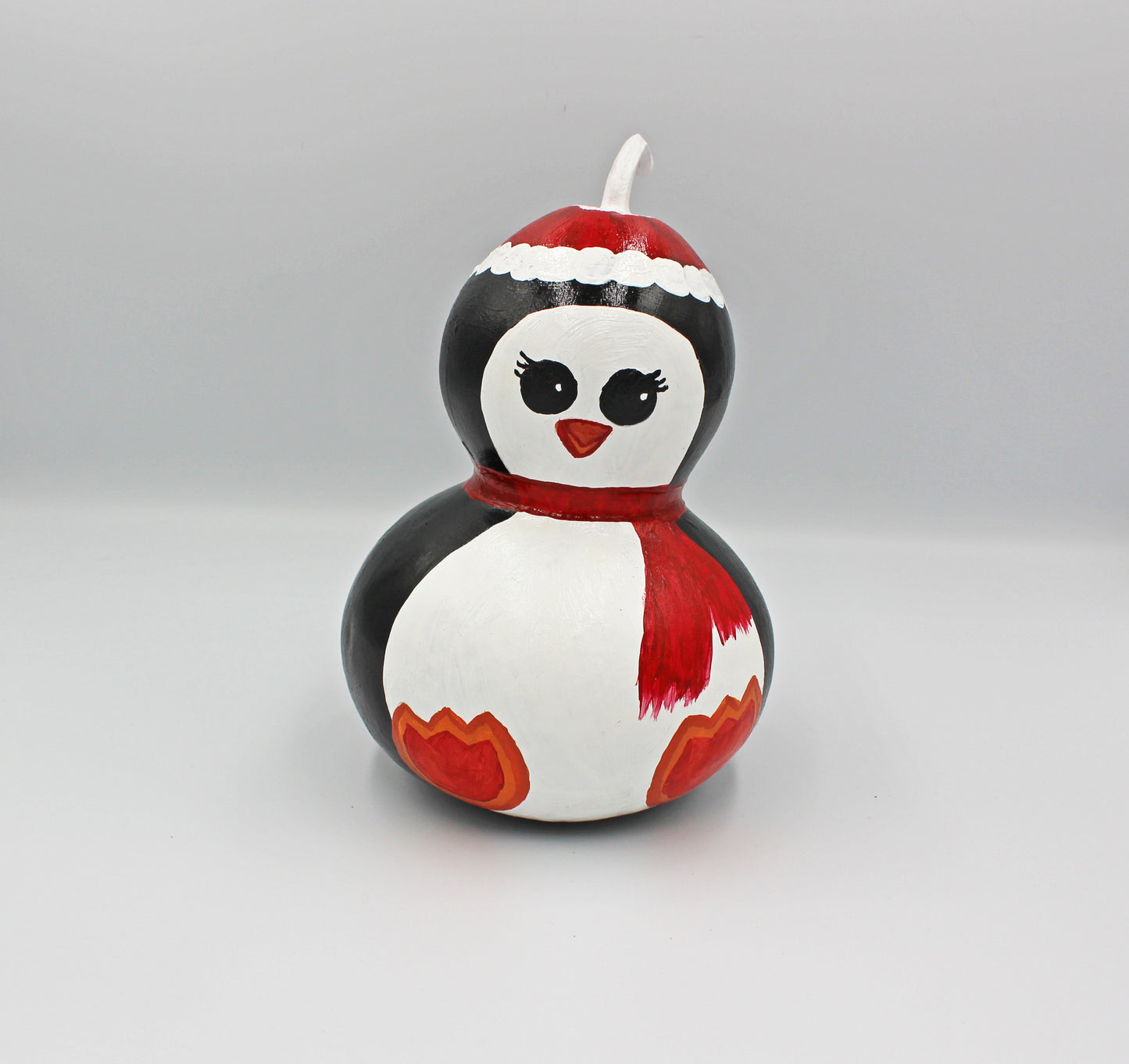 Hand Painted Penguin Gourd Decor – Cute Winter Decoration – One of a Kind Handmade Decor – Unique Artisan Gift