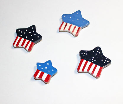 Handmade Patriotic Star Magnet Set – Red White Blue Ceramic Magnets – Independence Day Decor – Farmhouse Americana