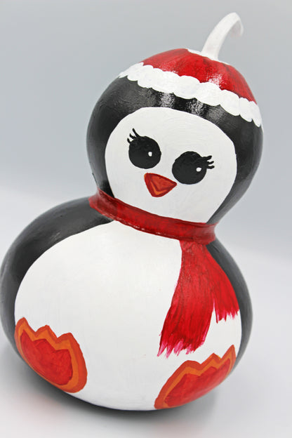 Hand Painted Penguin Gourd Decor – Cute Winter Decoration – One of a Kind Handmade Decor – Unique Artisan Gift