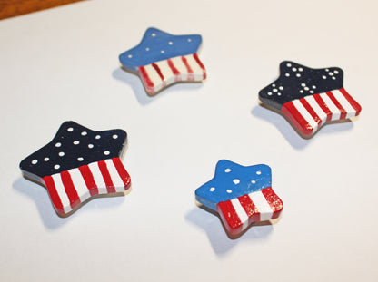 Handmade Patriotic Star Magnet Set – Red White Blue Ceramic Magnets – Independence Day Decor – Farmhouse Americana