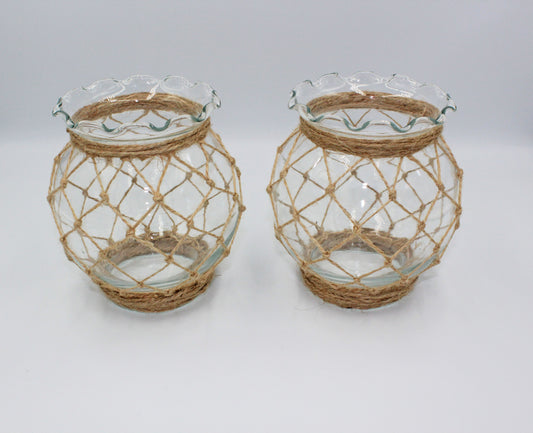 Vintage Fluted Ivy Glass Bowl with Fishnet Detail