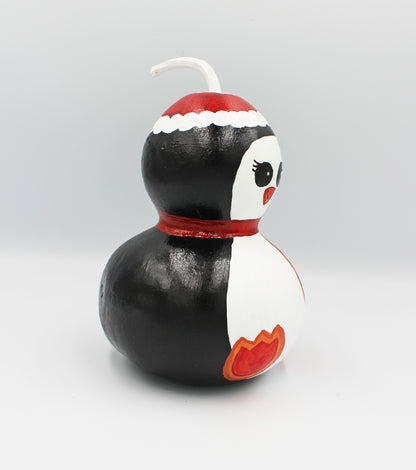Hand Painted Penguin Gourd Decor – Cute Winter Decoration – One of a Kind Handmade Decor – Unique Artisan Gift